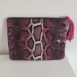 Snakeskin print leather clutch or makeup bag NEW